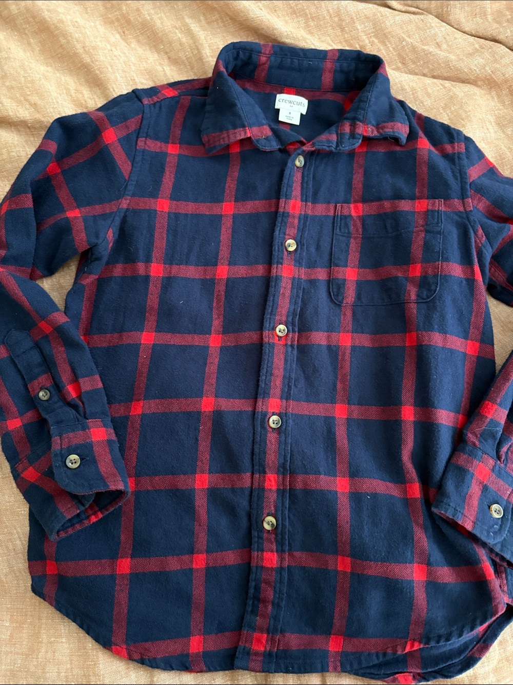 Crewcuts Navy and Red Plaid Flannel Casual Button-Down Shirt